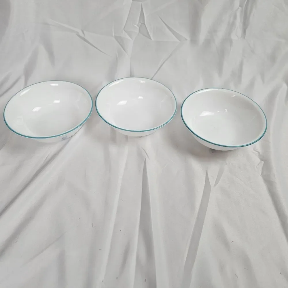 Set 3 Corelle South Beach Cereal Bowls Turquoise Rim 6-1/4
